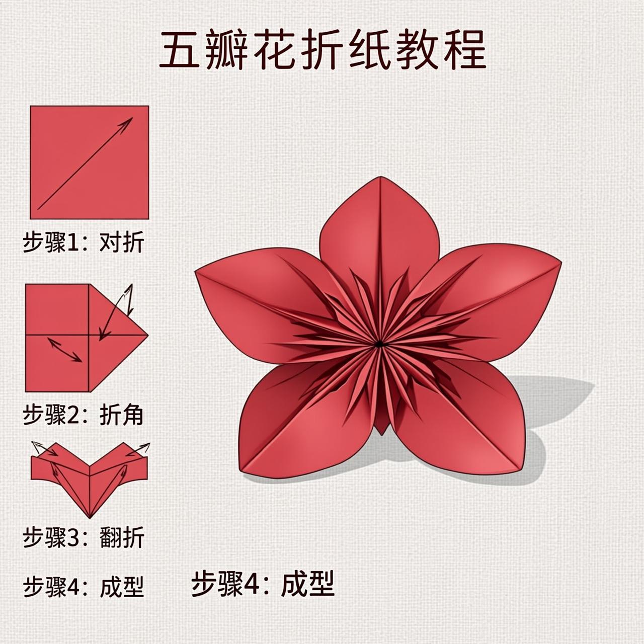 五瓣花的折纸教程图片...